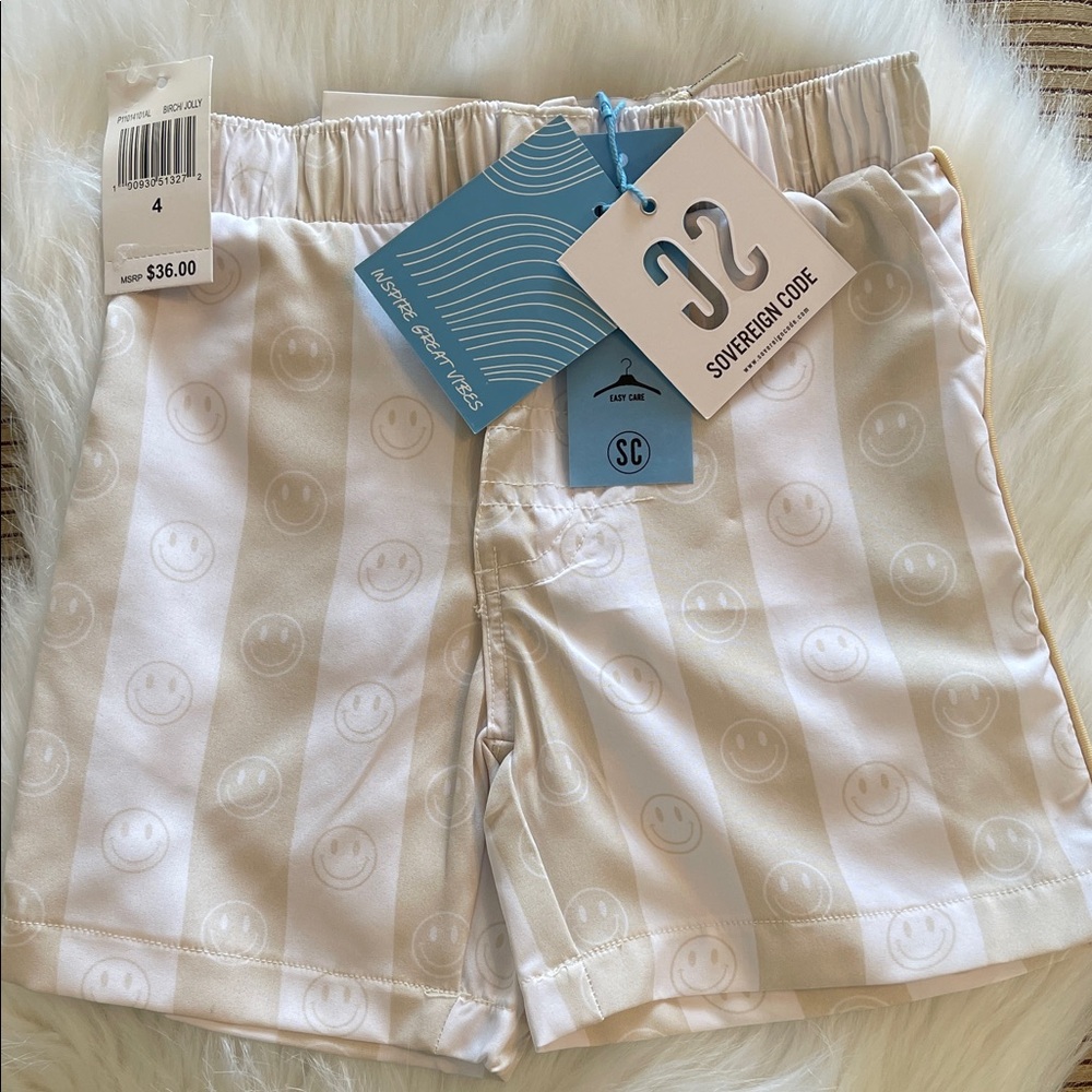 Sovereign Code Little Boys Trey Stripped Smile Swim Trunks. Brand New With Tags.